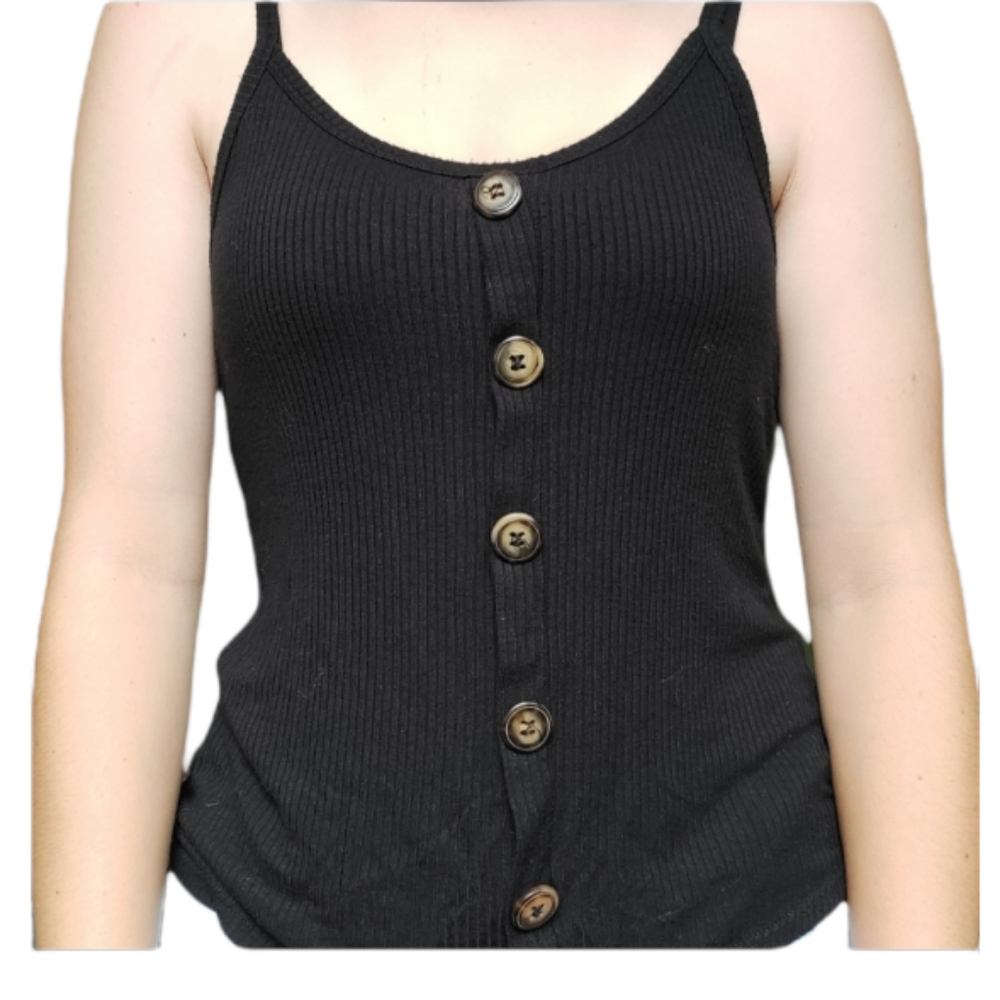 Loose Ribbed Tank Top w/ Buttons